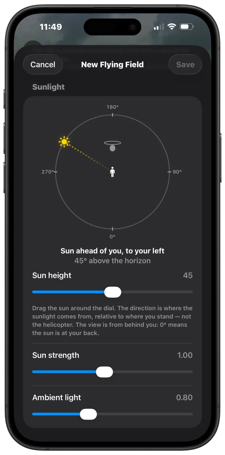 Setting sun direction, height and strength for the background