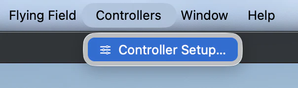 The Mac menu bar with the Controllers menu open and Controller Setup highlighted