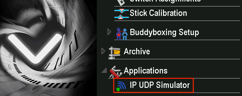 The VBar Control main menu with IP UDP Simulator listed under Applications